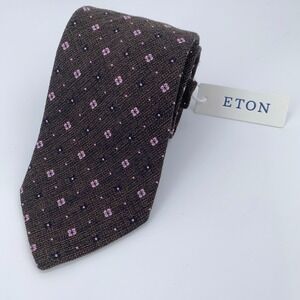 Eton Tie Mens One Size Brown Floral Luxury Classic Fit Necktie Italy Made NWT